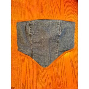 Lone Star Denim Tube Top Women M Blue Festival Western Boho Smocked Pointed Hem